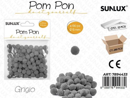 Pompon Diy 1.0CM 100PC Grigio