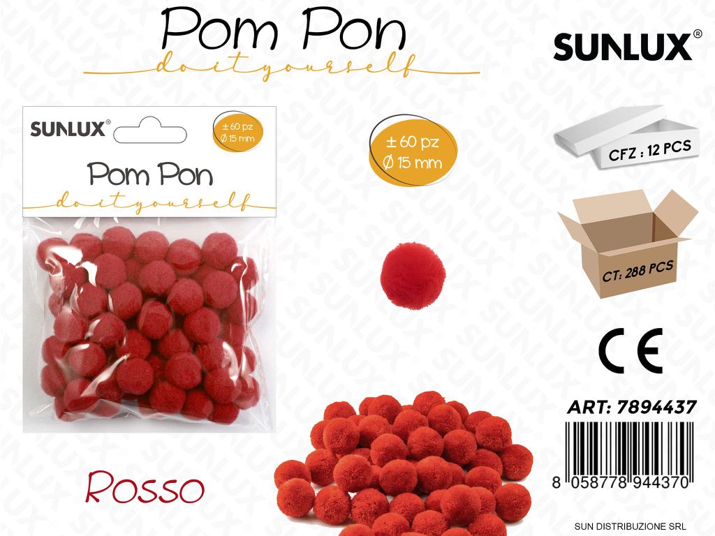Pom Pon Rosso D.15MM 60PCS