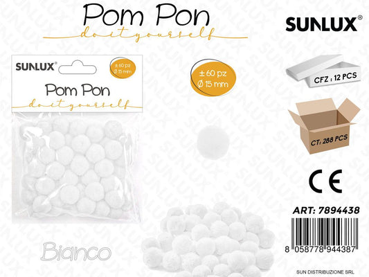 Pom Pon Bianco D.15MM 60PCS