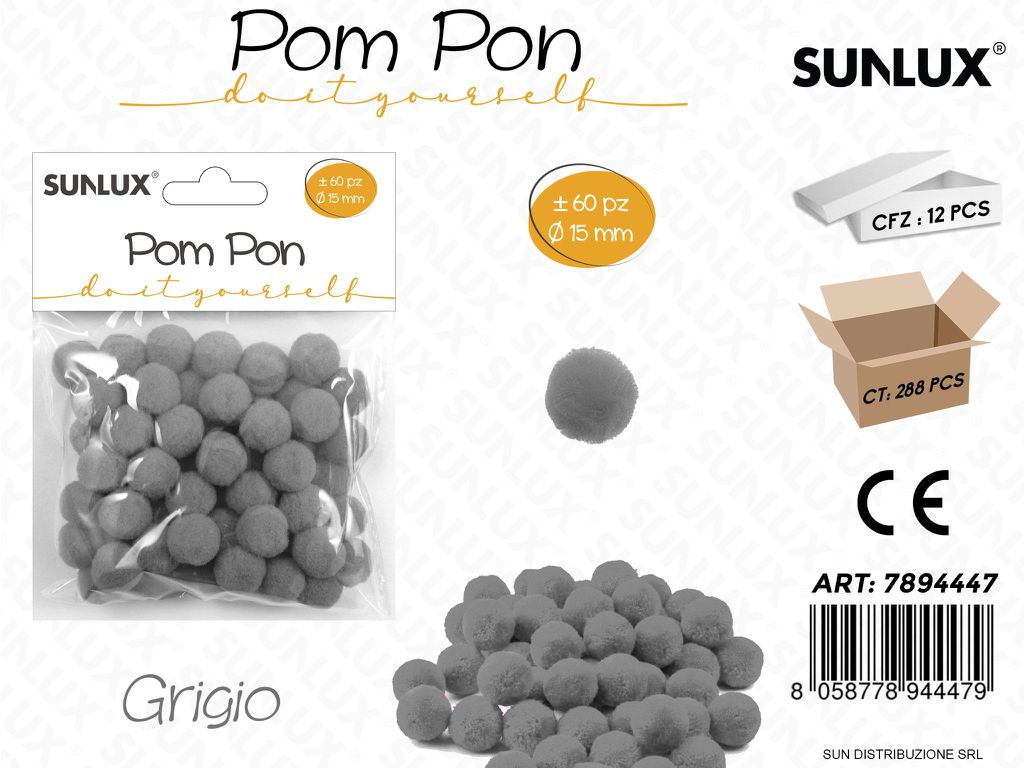 Pom Pon Grigio D.15MM 60PCS