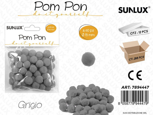 Pom Pon Grigio D.15MM 60PCS