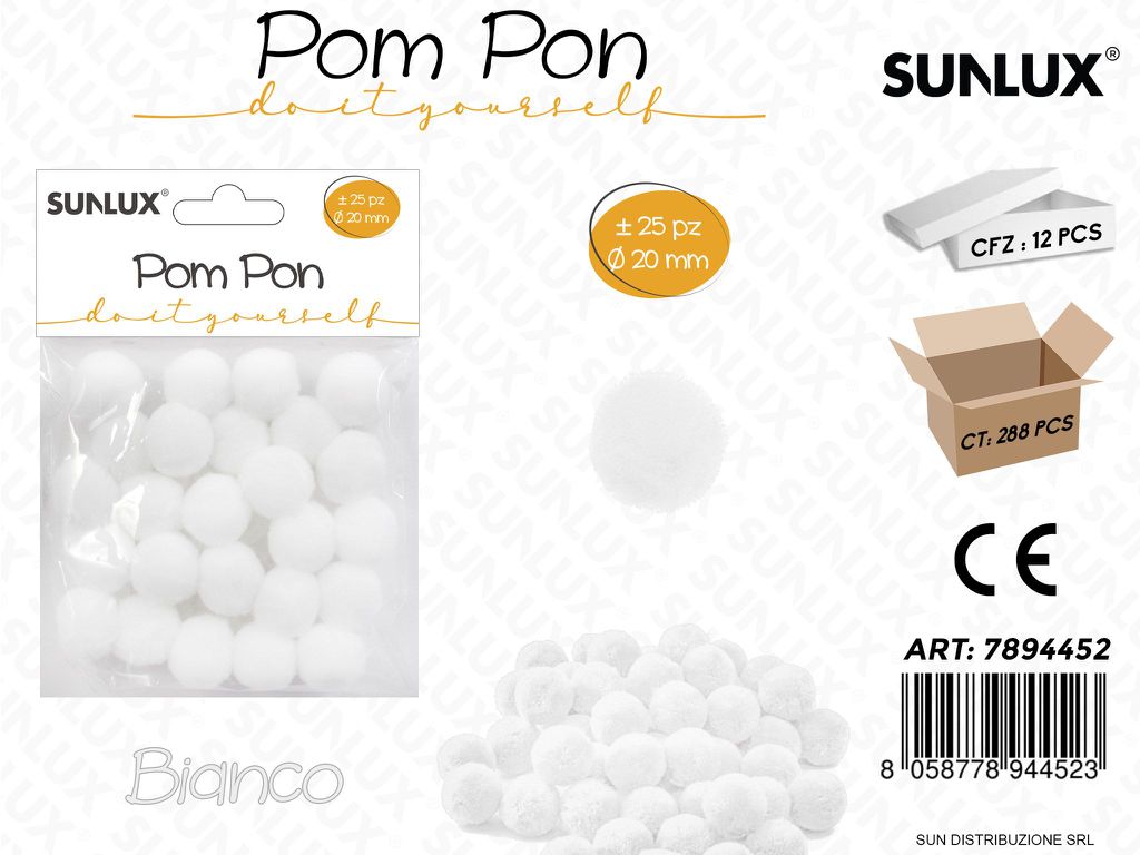 Pom Pon Bianco D.20MM 25PCS