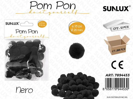 Pom Pon Nero D.20MM 25PCS