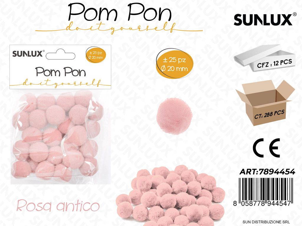 Pompon Diy 2.0CM 25PC Rosa Antico