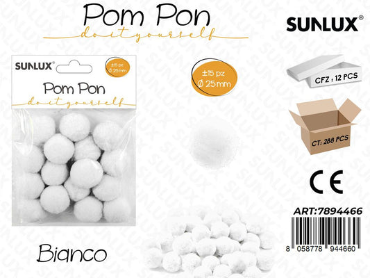Pompon Diy 2.5CM 15PC Bianco