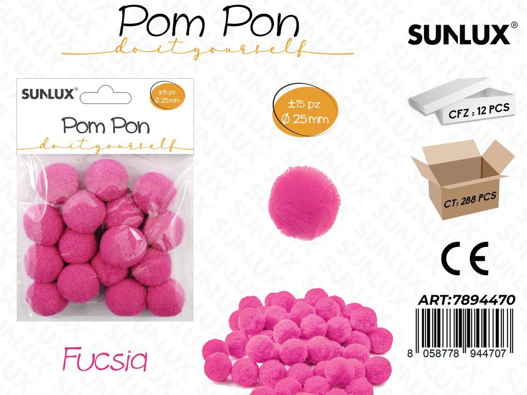 Pompon Diy 2.5CM 15PC Fuxia