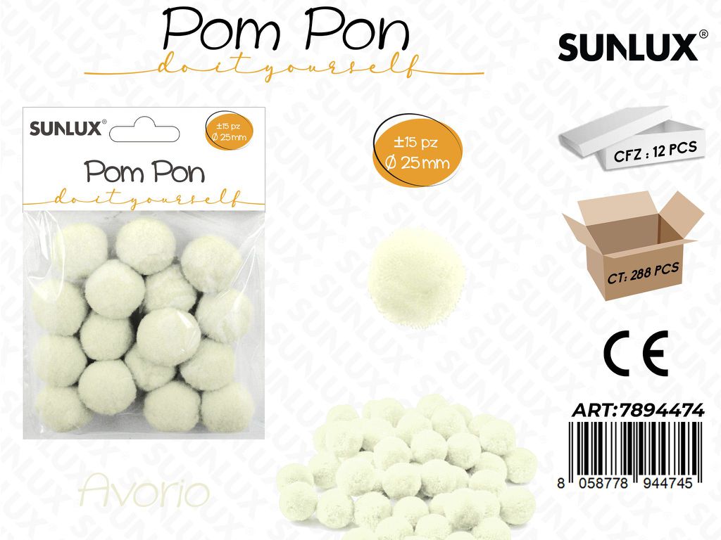 Pompon Diy 2.5CM 15PC Beige
