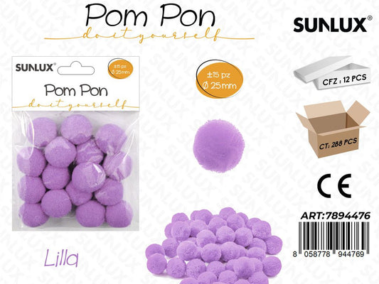 Pompon Diy 2.5CM 15PC Lilla