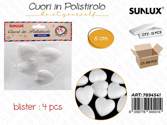 Cuore in Polistirolo 4PCS 6CM
