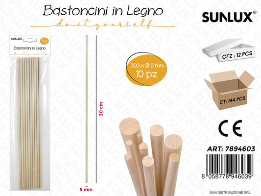 Bastoncini Legno 5MM*30CM* 10PCS