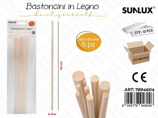 Bastoncini Legno 6MM*30CM* 8PCS