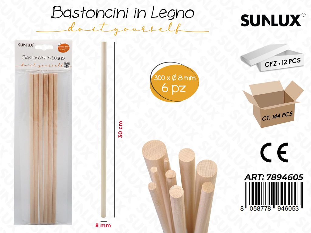 Bastoncini Legno 8MM*30CM* 6PCS