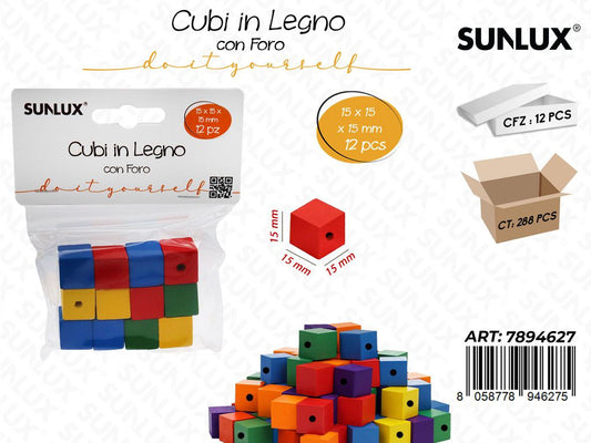 Cubi in Legno Col. c/ Foro 12PCS 15*15*15MM