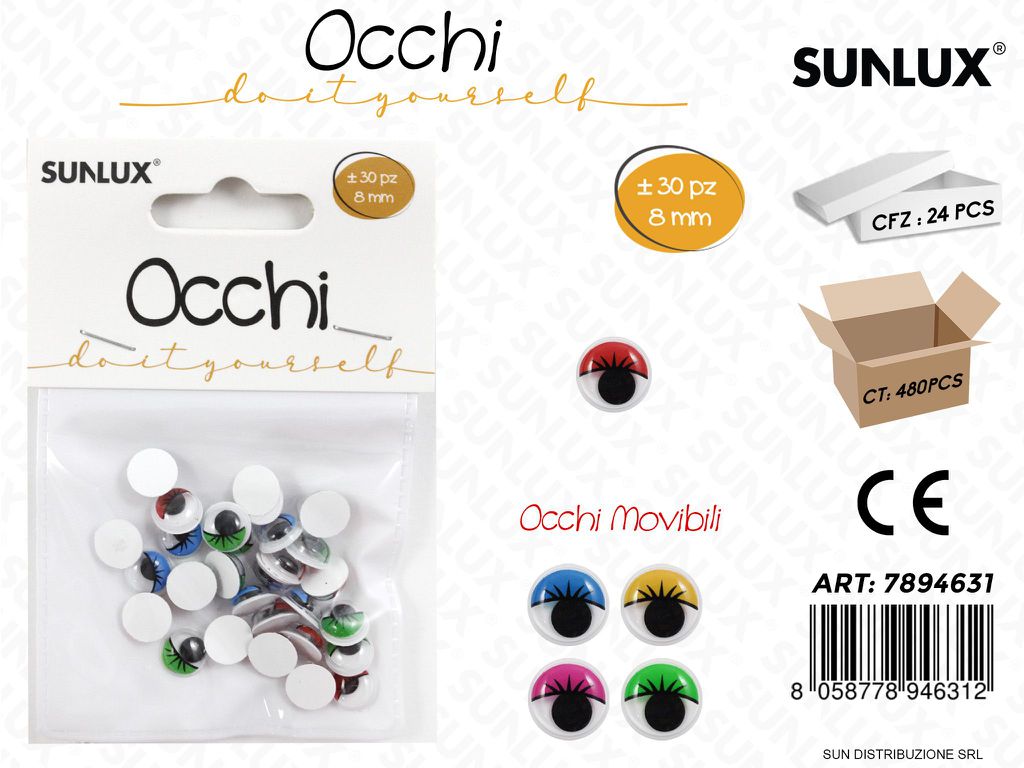 Occhi Dec. Colorati 30PC D.8MM