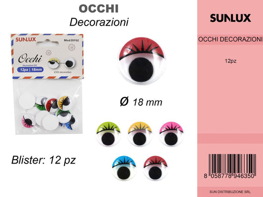Occhi Decorativi Colorati 12PC D.18MM