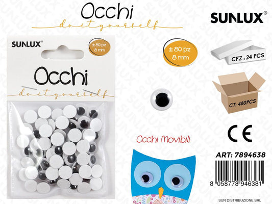 Occhi Dec.nero 80PCS D.8MM