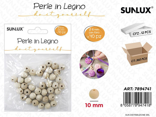 Perle in Legno Diy 40PCS D. 10MM
