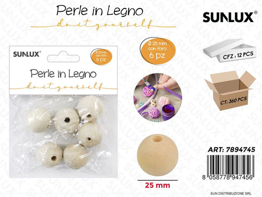 Perle in Legno Diy 6PCS D. 25MM