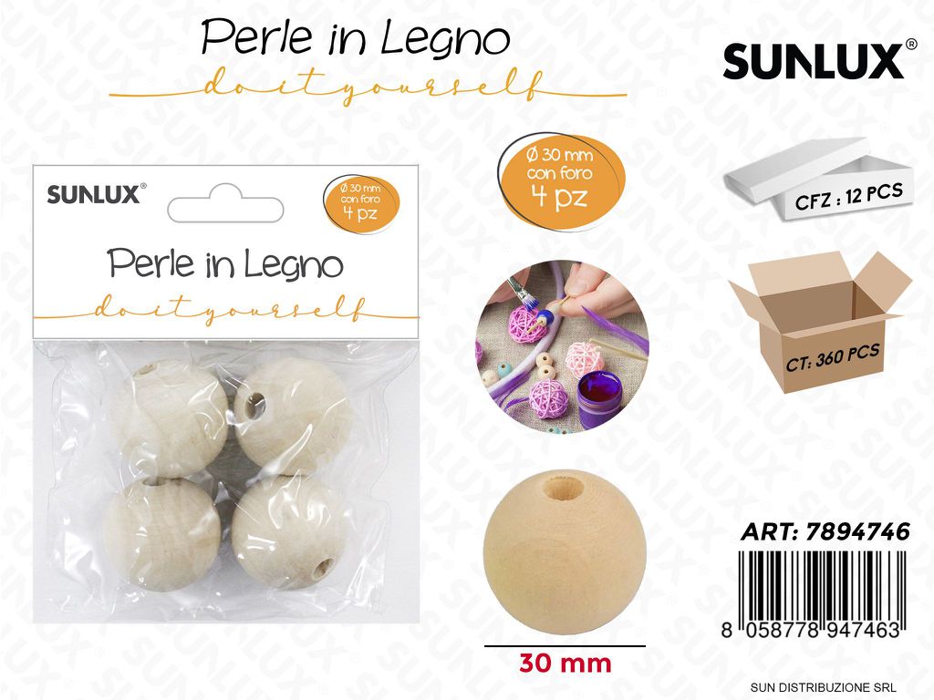 Perle in Legno Diy 4PCS D. 30MM