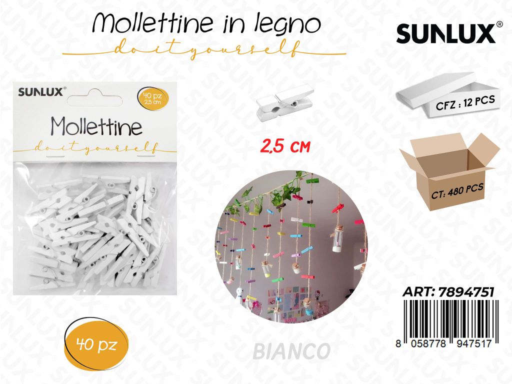 Sunlux Mollettine Legno Bia. 40PCS 2.5CM