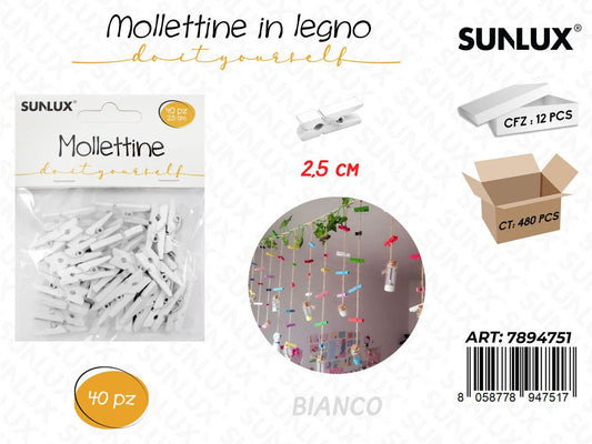Sunlux Mollettine Legno Bia. 40PCS 2.5CM