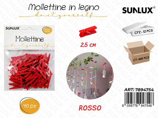 Sunlux Mollettine Legno Rosso 40PCS 2.5CM