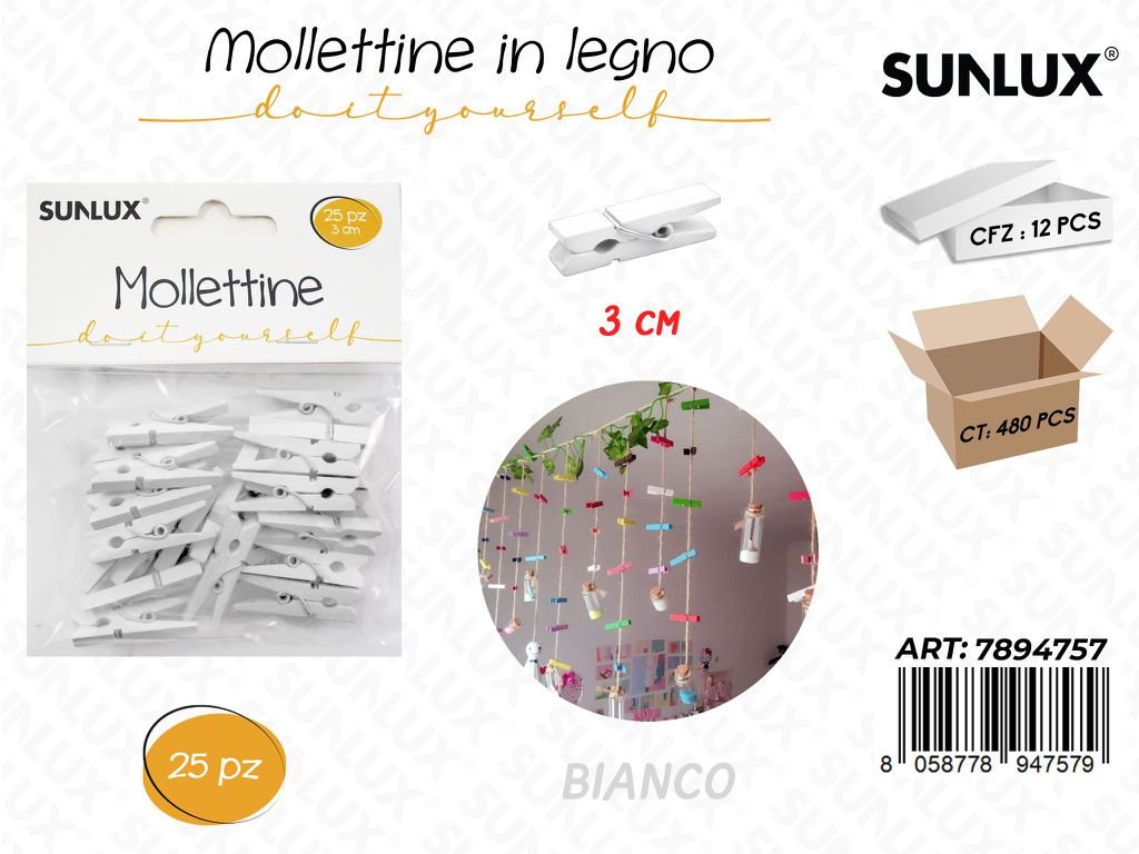 Sunlux Mollettine Legno Bia. 25PCS 3CM