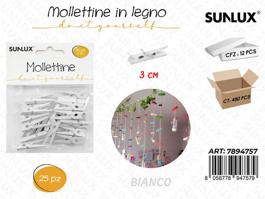 Sunlux Mollettine Legno Bia. 25PCS 3CM