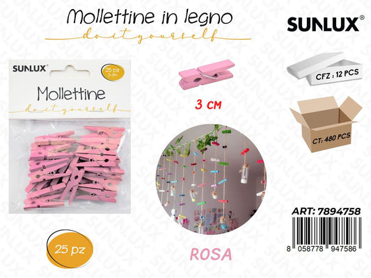 Sunlux Mollettine Legno Rosa 25PCS 3CM