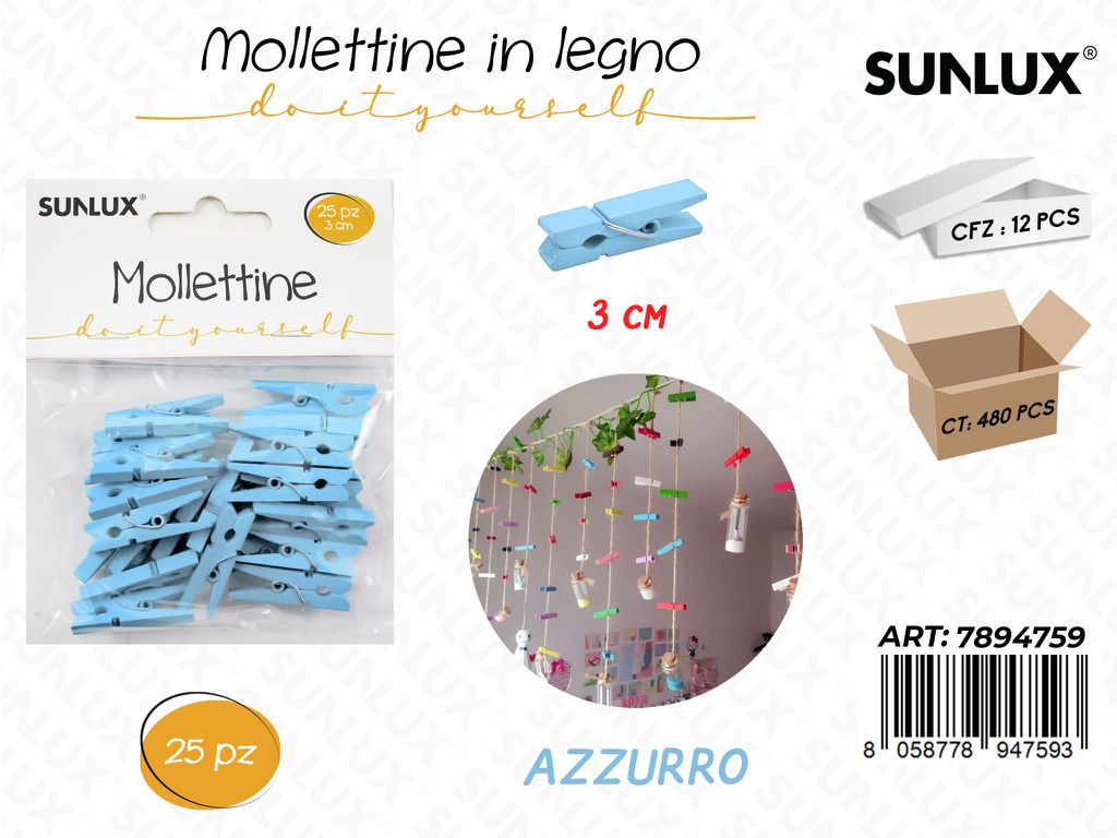 Sunlux Mollettine Legno Azz. 25PCS 3CM