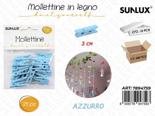 Sunlux Mollettine Legno Azz. 25PCS 3CM