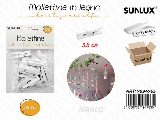Sunlux Mollettine Legno Bia. 20PCS 3.5CM