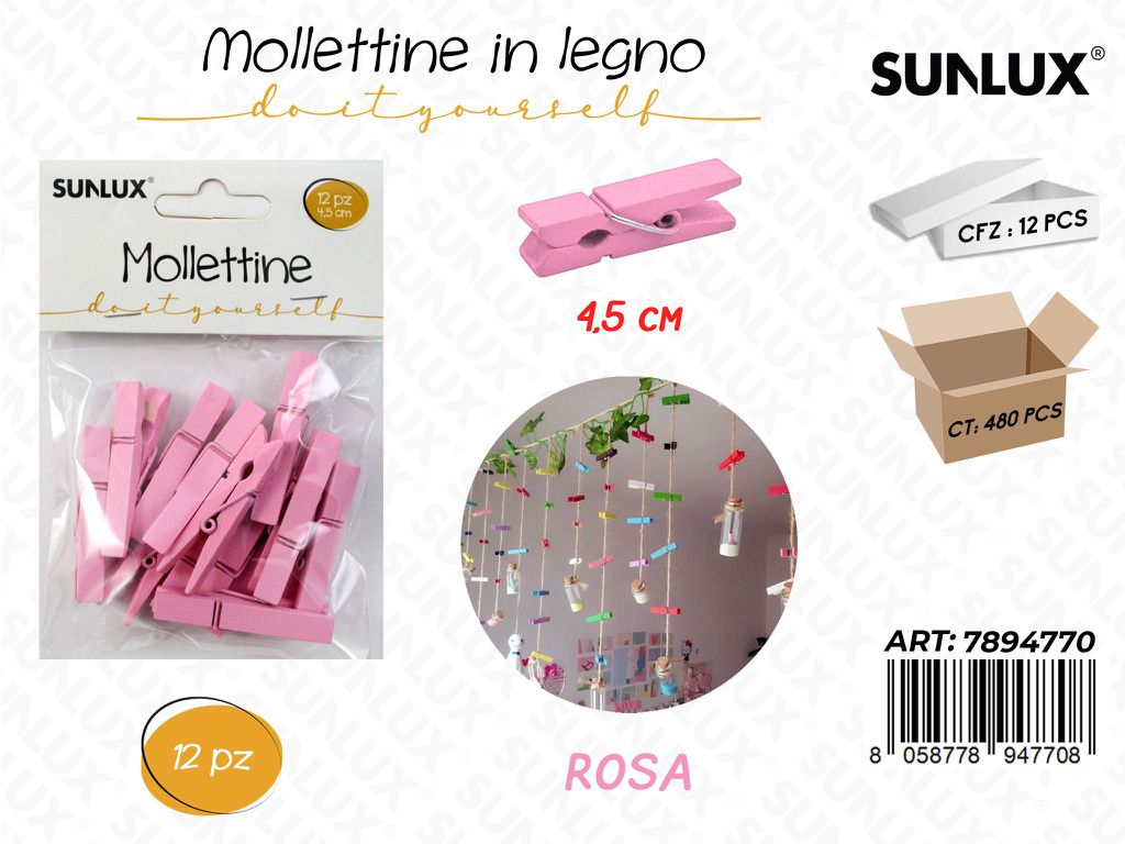 Sunlux Mollettine Legno Rosa 12PCS 4.5CM