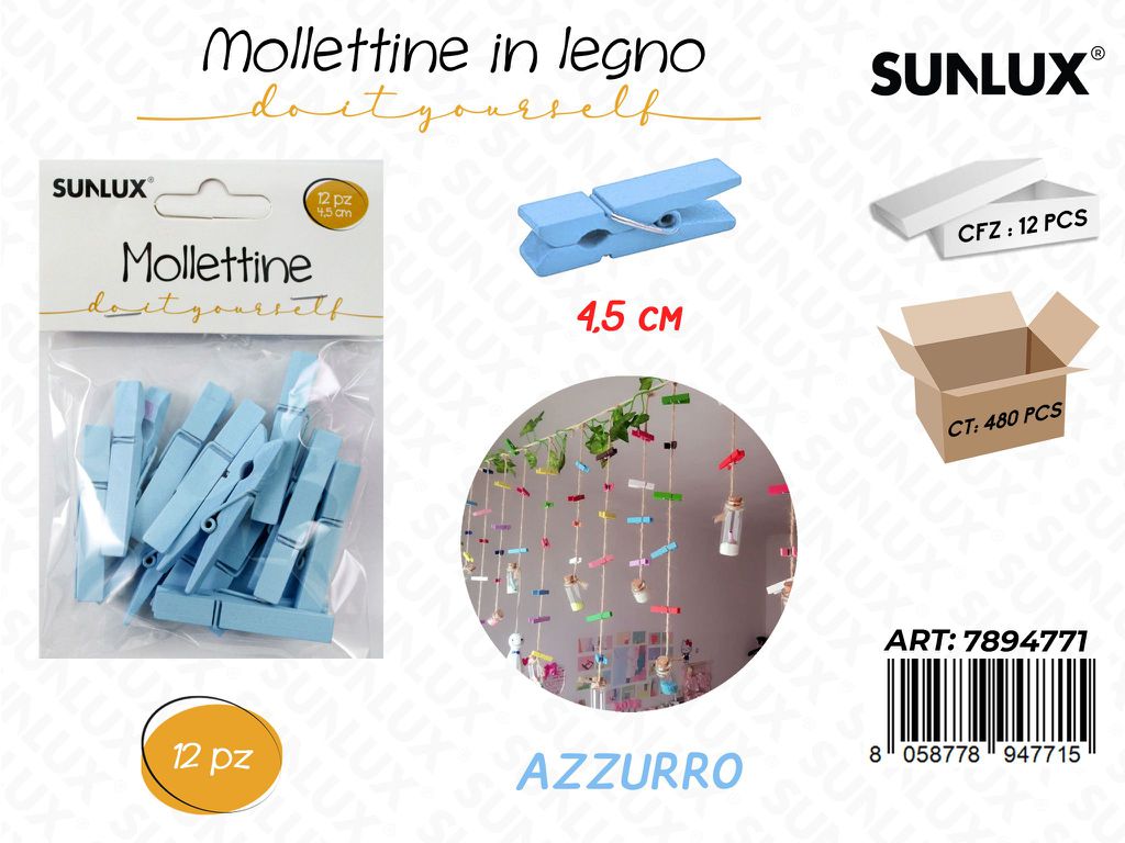 Sunlux Mollettine Legno AZZ.12PCS 4.5CM