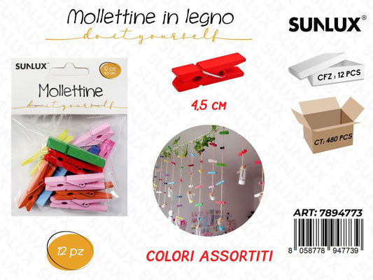 Sunlux Mollettine Legno Col. ASS.12PCS 4.5CM