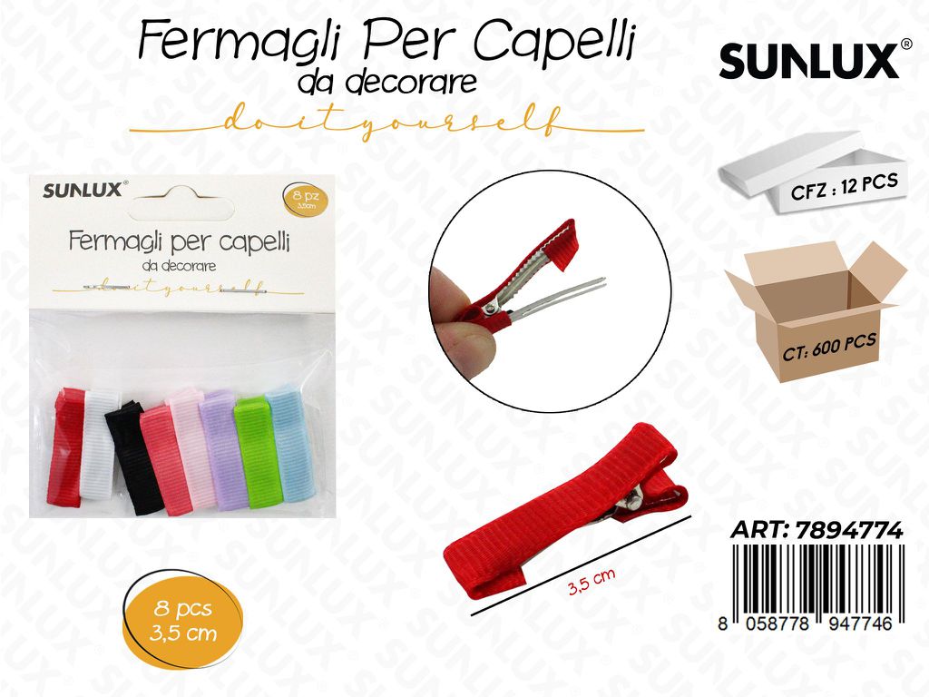 Sunlux Fermagli Capelli da Dec. 8PCS 3.5CM