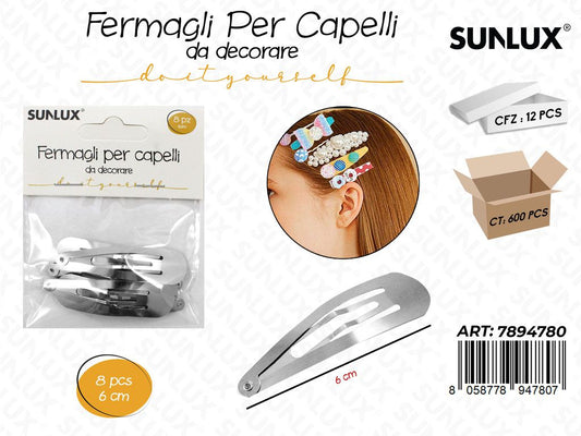 Sunlux Fermagli Capelli da Dec. 8PCS 6CM