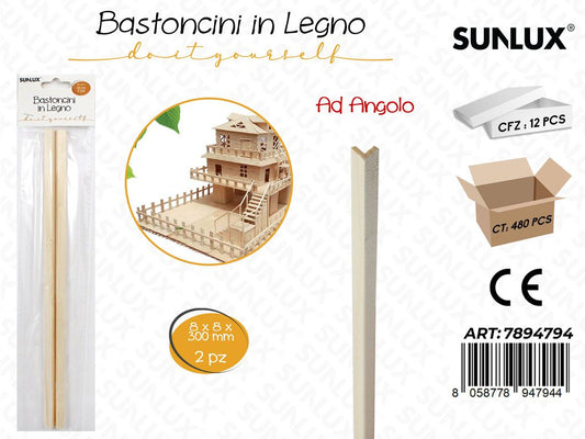 Sunlux Bastoncini Legno Ang. 2PCS 8*8*300MM