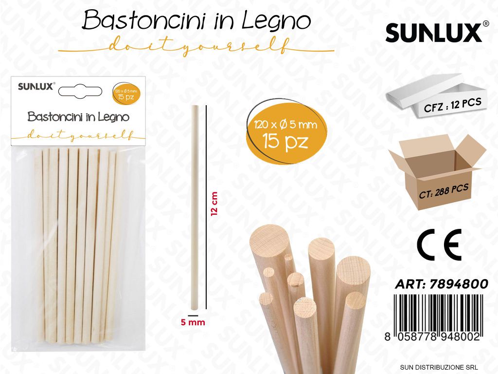 Bastoncini in Legno 15 Pcs D.5*120MM