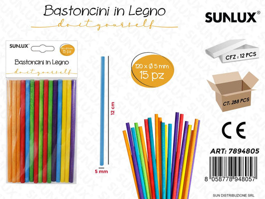 Bastoncini in Legno Colorati 15PC D.5*120MM