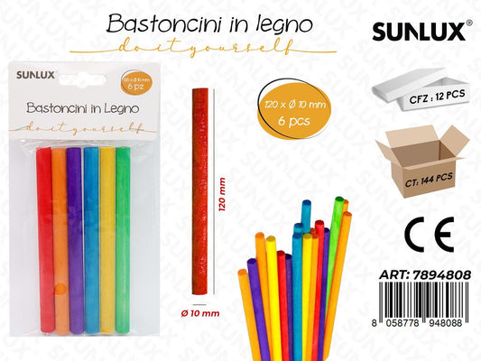 Bastoncini in Legno Col. Ass. 6PCS D.10*120MM