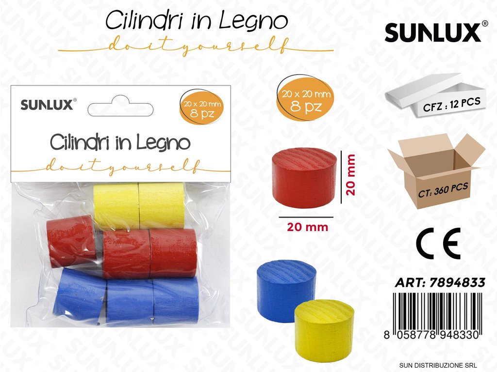 Cilindri in Legno Colorati 20*20MM 8PCS