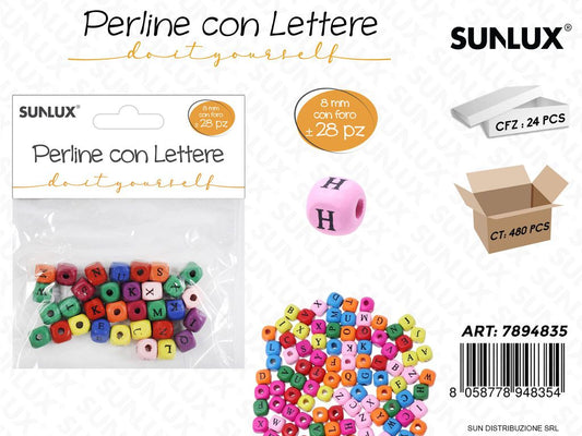 Perline Lettere Legno Col. c/Foro 8MM 28PCS