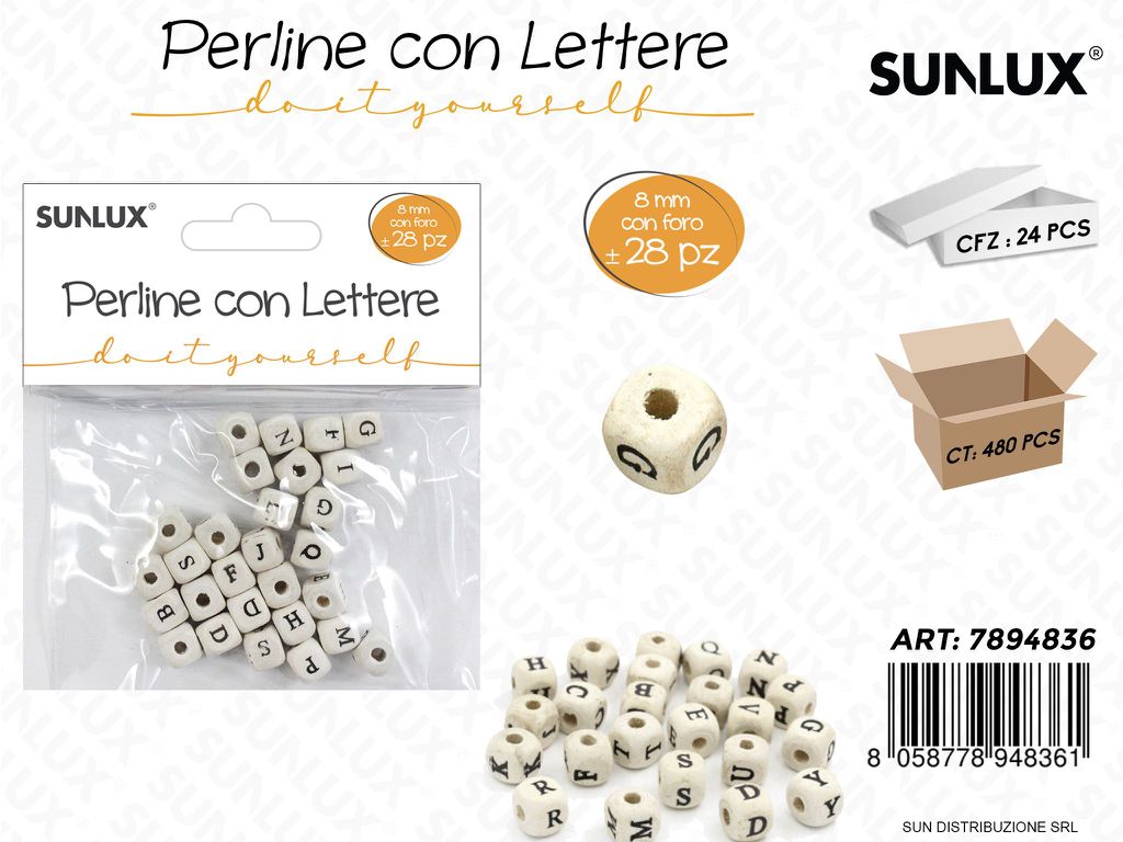 Perline Lettere Legno c/Foro 8MM 28PCS