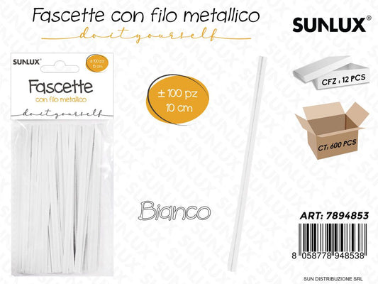 Fascette c/ Filo Metallico Bianco 100PCS 10CM