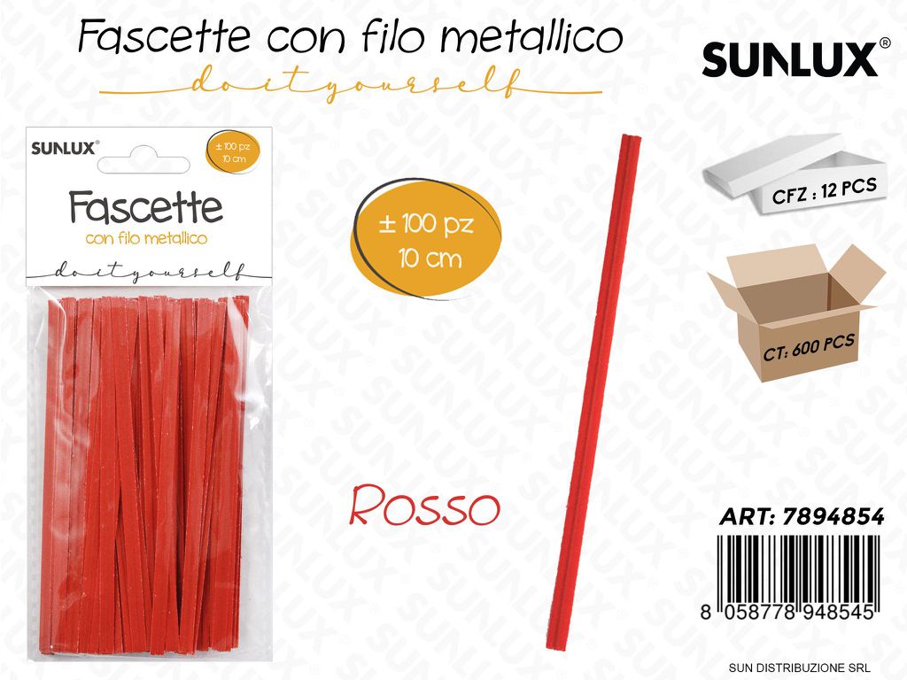 Fascette c/ Filo Metallico Rosso 100PCS 10CM