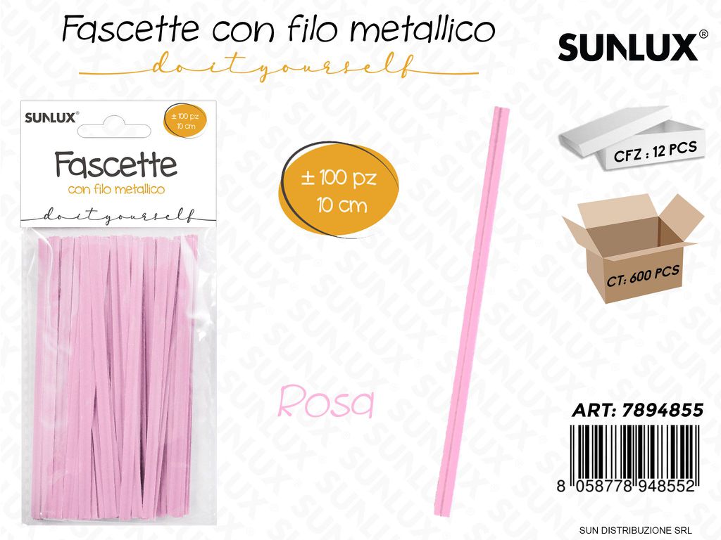 Fascette c/ Filo Metallico Rosa 100PCS 10CM