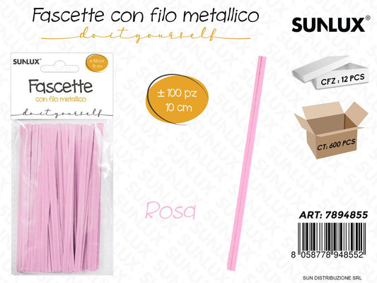 Fascette c/ Filo Metallico Rosa 100PCS 10CM