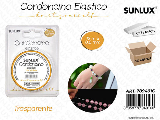 Cordoncino Elastico Trasp. 12MT*0.6MM