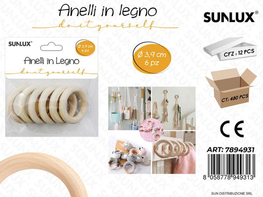 Anelli in Legno D. 3.9CM 6PCS